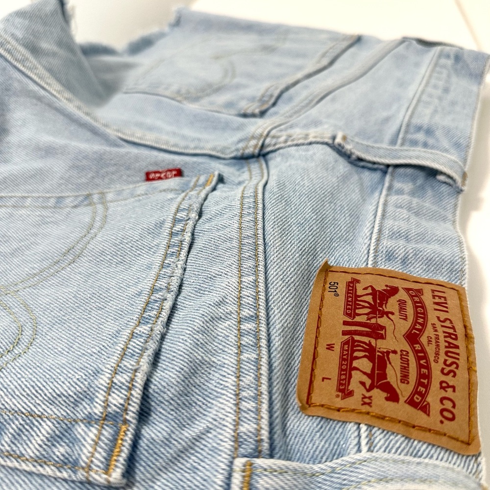 Distressed Light Blue Denim Shorts - Picture 3 of 4